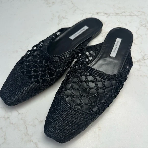 Emme Parsons Black Woven Raffia Mules Size 41 / US 10 - Picture 8 of 14
